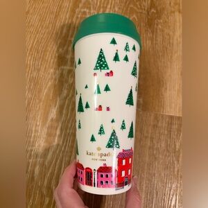 kate spade new york holiday village thermal mug Christmas green red